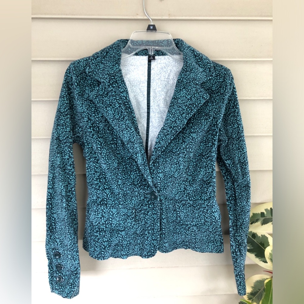 Women's Teal Vine Print Velvet Jacket